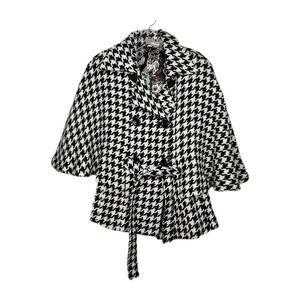 Steve Madden Wool-Blend Pea Coat Women's M Black/White Houndstooth Belted‎